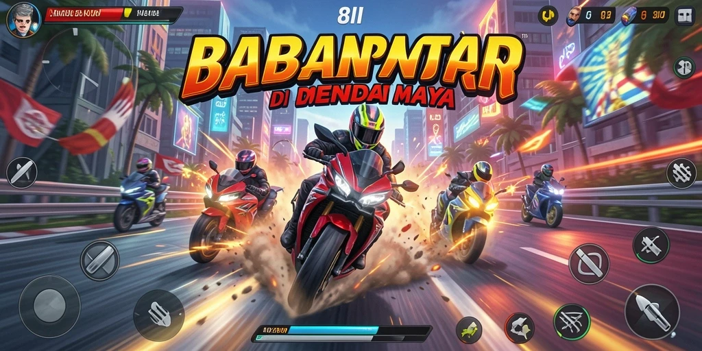 Tampilan gameplay balapan motor yang seru dan mendebarkan.