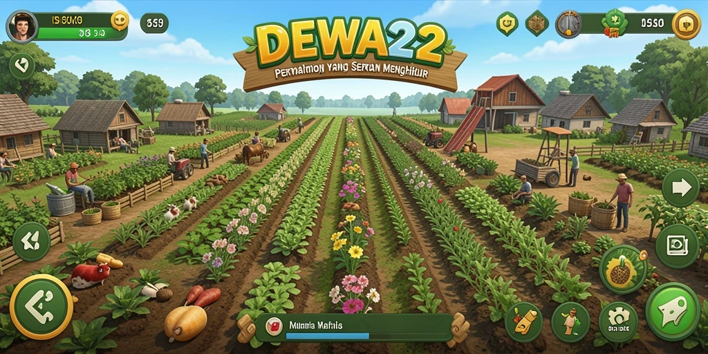 Screenshot gameplay DEWA22 yang menunjukkan pertanian yang indah