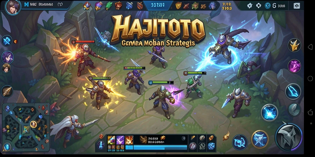 Screenshot gameplay HAJITOTO menampilkan pertempuran seru di arena MOBA.