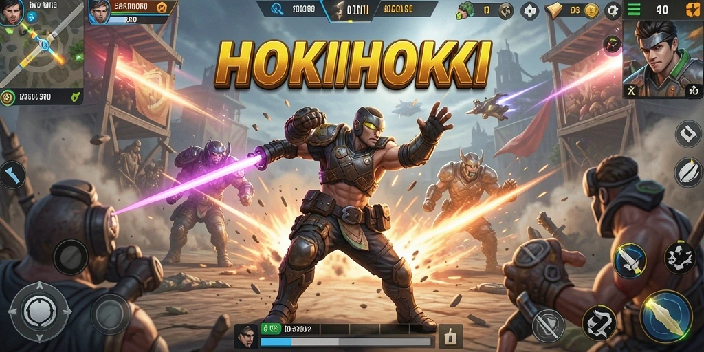 Gameplay intens HOKIHOKI dalam pertarungan Battle Royale.