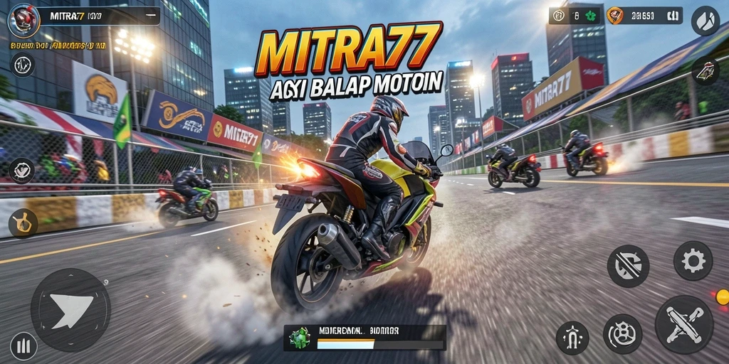 Screenshot gameplay MITRA77 yang menampilkan aksi balap motor yang mendebarkan.