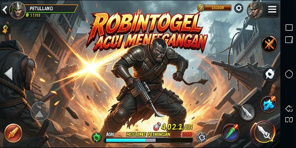 Screenshot utama menampilkan aksi mendebarkan ROBINTOGEL di gameplay.