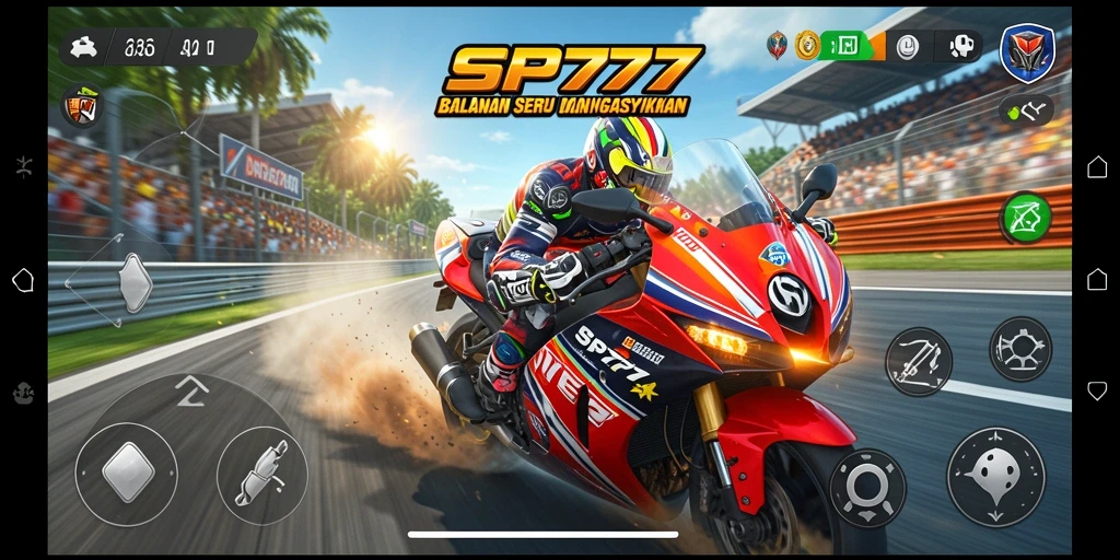 Gameplay SP777 menunjukkan adu kecepatan motor di trek balapan yang menarik.