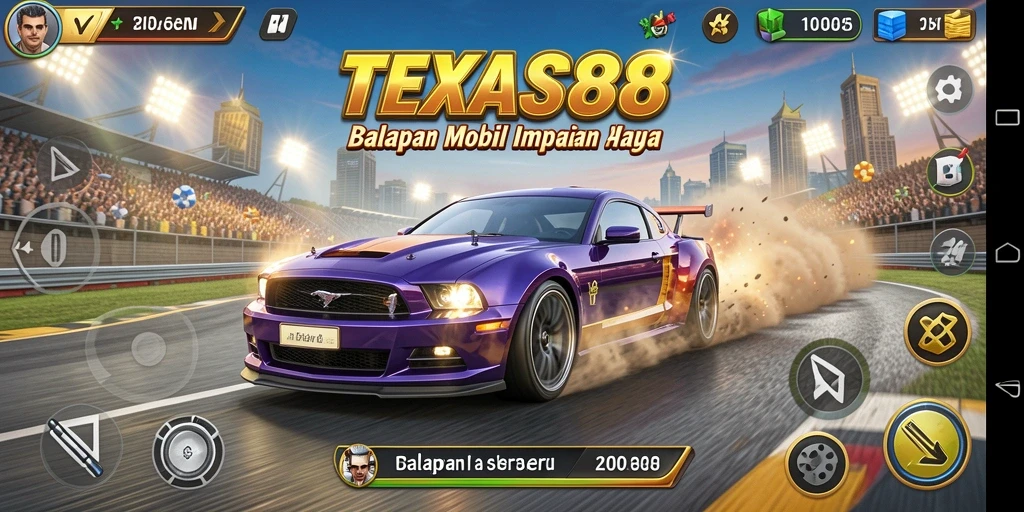 Screenshot TEXAS88 menampilkan momen aksi balapan yang seru.